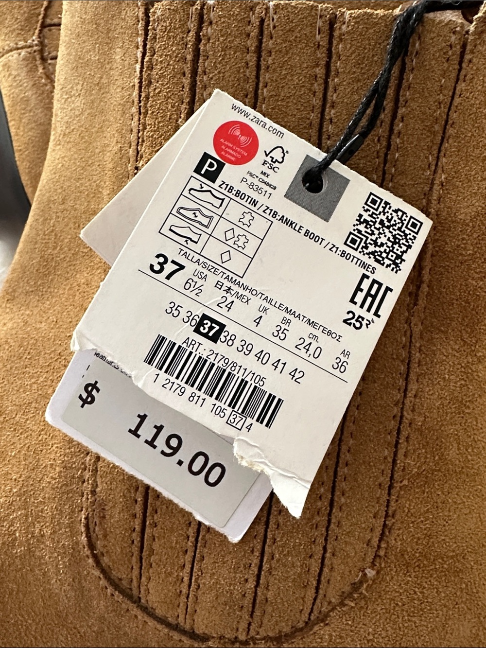 NWT Zara Suede Leather Chelsea Western Boots Camel Tan EU 37 US 6.5 - Picture 9 of 12